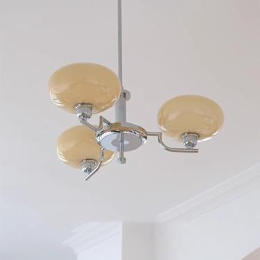 Imagem de KSSTEVNBD Lustres de vidro creme, cromado, Sputnik, luminária de teto de meados do século, luminária vintage pendurada para quarto, sala de estar, cozinha, sala de jantar, 3 barras (10 cm/20 cm/30 cm