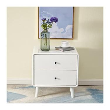 Imagem de Mesa de cabeceira com 2 gavetas, mesa lateral para sala de estar, mesa de cabeceira com pernas de madeira maciça, mesa lateral moderna para quarto, C 40,5 x L 37 x A 48,5 cm mesa de cabeceira (cor