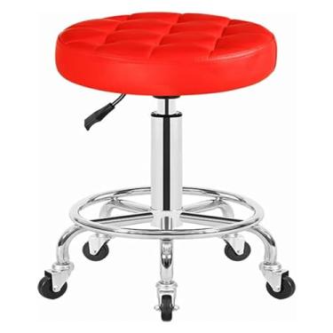 Imagem de WYUYIWH Banqueta giratória com rodas e apoio para os pés, banco giratório com rodinhas e apoio para os pés, cadeira com rodinhas de couro ajustável em altura para balcão de loja, salão, ajustável