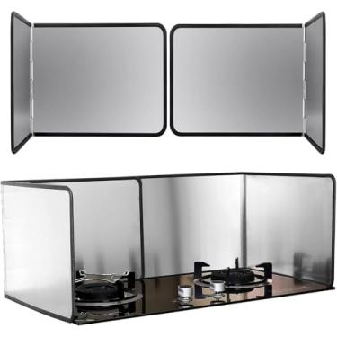 Imagem de Pacote com 2 protetores de respingos de óleo de aço inoxidável dobrável com borda de borracha, protetor contra respingos resistente ao calor para cozinhar no topo do fogão (45 x 50 cm x 2)