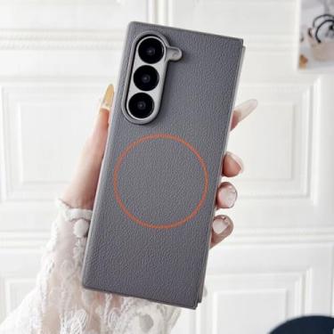 Imagem de Capa ultrafina dobrável para Z Fold 7, capa traseira magnética de couro sintético para Samsung Galaxy Z Fold 7, 6 e 5 (para Galaxy Z Fold 6/CINZA)