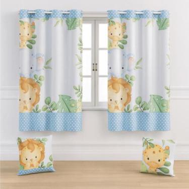 Imagem de Kit Cortina 2m + 2 Capa De Almofada Decoração Quarto Infantil - Mundo 