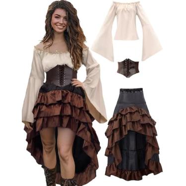 Imagem de Traje Verceco Pirate Outfit Renaissance Shirt Saia Espartilho L