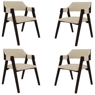 Imagem de Kit 4 Cadeiras Sala de Jantar e Jogos Carteados Madeira Maciça Poker Linho OffWhite/Tabaco G42 - Gran Belo