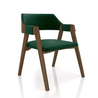 Imagem de Cadeira Sala de Jantar e Jogos Carteados Madeira Maciça Poker Veludo Verde/Nogueira G42 - Gran Belo