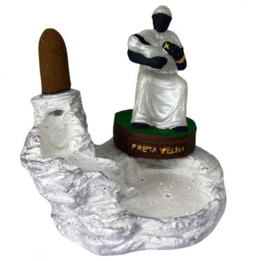 Imagem de Incensário Cascata Preta Velha em Resina 12 cm