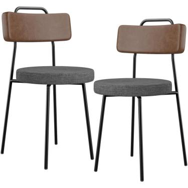 Imagem de Kit 02 Cadeiras Estofada Para Sala Jantar Barcelona L02 Couríssimo Marrom Linho Cinza Escuro - Lyam