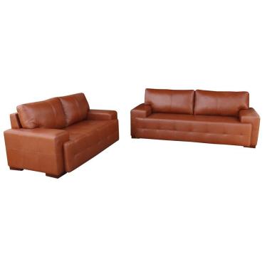 Imagem de Jogo de Sofá 2 e 3 Lugares Sala de Estar Roma Couro Conhaque - Gran Belo