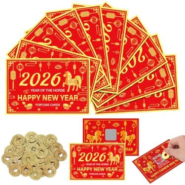 Imagem de Fullhawl 50 Counts Chinese New Year 2025 Scratch Off Fortune Cards with 50 Fortune Coins 2025 Year of The Horse Party Games Spring Festival Party Supplies for Presents Gifts Decorations (Horse)