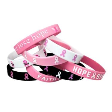 Imagem de MMIUAEG Conjunto de pulseiras de conscientização do câncer de mama Never Lose Hope pulseiras de silicone de incentivo inspirador para mulheres, Medium, Zinco Acrílico, Sem Pedra Preciosa