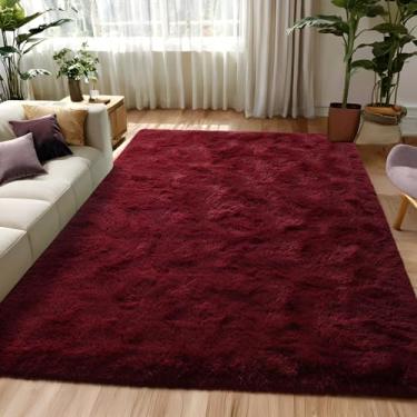 Imagem de FALARK Tapete vermelho bordô fofo para quarto, 1,8 x 1,5 m, vermelho escuro, para quarto de meninos, crianças, meninas, macio, felpudo e fofo, tapete para berçário, tapetes antiderrapantes e laváveis