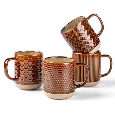 Imagem de GBHOME Conjunto de 4 canecas de café grandes feitas à mão de 473 ml com alça grande para cappuccino/latte/chá/cacau quente, lava-louças e micro-ondas, caramelo