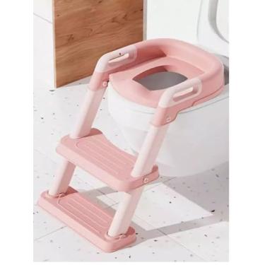 Imagem de Redutor de Assento para Vaso Sanitário com Escada, Ergonômico e Ajustável, Antiderrapante, Confortável, Rosa, Ideal para Crianças em Processo de Desfralde