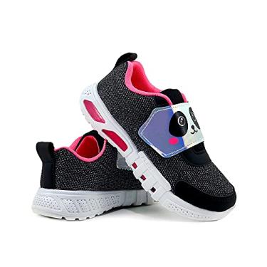 Imagem de Tênis Infantil Feminino Luzes LED Desenho Panda Top AS328 Cor:Preto-Pink;Tamanho:21