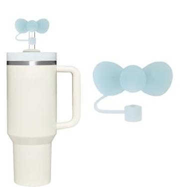 Imagem de Capa de canudo com laço azul claro para copo Stanley de 40 e 850 g, tampa de silicone de 10 mm para acessórios de copo Stanley, topo bonito para copos, tampa de tampa para tampas de ponta de canudos