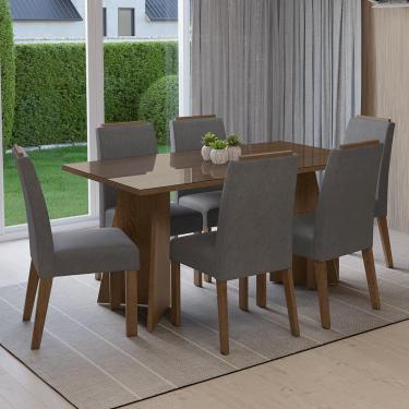 Imagem de Conjunto Sala de Jantar Tampo de Vidro 6 Cadeiras Rustic/Silver Madrid Madesa