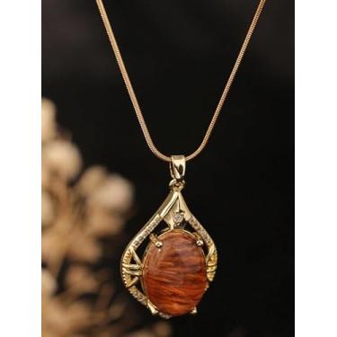 Imagem de Colar com pingente de âmbar café, colar de zircônia cúbica, corrente de cobra de aço inoxidável para mulheres, presentes de aniversário e casamento