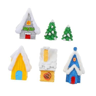 Imagem de Conjunto de 6 mini enfeites de Natal, estatuetas de globo de neve, grandes e pequenas, casas e árvores de Natal para jardim de fadas e decoração de férias