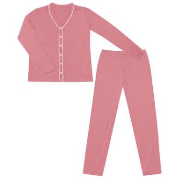 Imagem de PIJAMA ML LISO COM BOTAO CONTRASTE, BASIC+, EM MALHA POLIESTER COM VISCOSE, REF K268 NA COR ROSA P