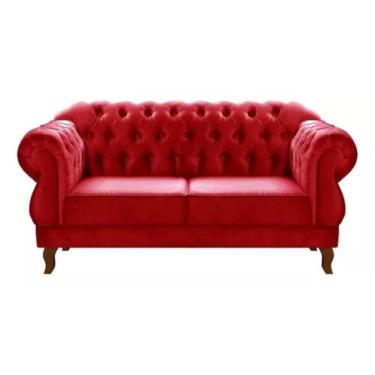 Imagem de Sofá Chesterfield 2 Lugares Duquesa Vintage Retrô Capitonê Suede Vermelho