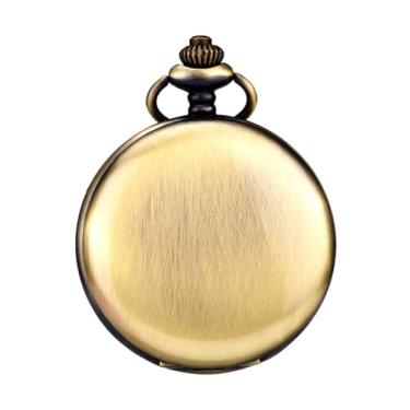 Imagem de BOSHIYA Relógio de bolso masculino de quartzo oco clássico, árabe, digital, luminoso, mostrador e data, com corrente, presente de aniversário de formatura de Natal, calendário de bronze liso