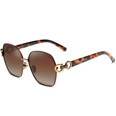 Imagem de Óculos De Sol Borboleta Feminino Retro Design Duplo Anel Quadrado Proteção Uv400 Marrom