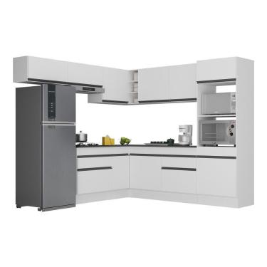 Imagem de Armário De Cozinha Completa De Canto Com Rodapé Veneza Multimóveis V2105 Branco/preto Branco/preto