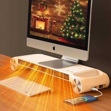 Imagem de Nauttxon Desk Heater for Office 330W - 2 in 1 Monitor Stand Desk Heater with Timer 2 Heat Levels USB Ports - Personal Desktop Heater Quiet, Keyboard Heater Office Hand Warmer Christmas Gift - White