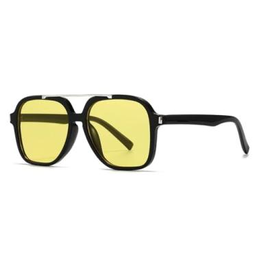 Imagem de Óculos de sol duplos retrô femininos, design luxuoso, moderno, casual, masculino, UV400 (preto e amarelo)