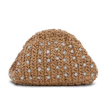 Imagem de GOKTOW Bolsa De Mão Palha Com Strass E Bolinho Massa, Praia Férias Verão Em Ráfia Rattan Para Mulheres 2025