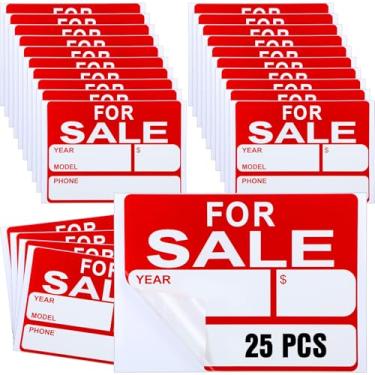 Imagem de Seajan 25 peças de placas para venda para veículos 23 x 30 cm placas de venda de carro, vendas de casas à prova d'água e livre de ferrugem adesivos autoadesivos de plástico para publicidade comercial