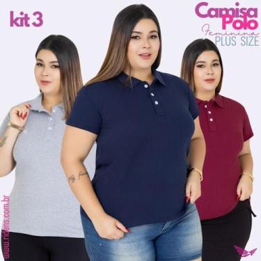 Imagem de Kit 3 Camisa Plus Size Gola Polo Feminina Tecido Premium e Ótimo Acaba