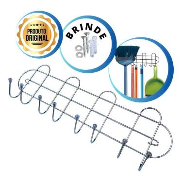 Imagem de 2X Suporte Porta Vassoura Parede Com 8 Ganchos