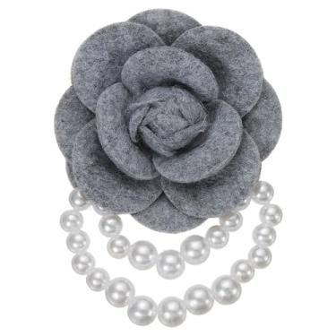 Imagem de Generic Broches de flor de camélia de tecido, broches elegantes de borla de pérola, alfinetes, pulseira para uso feminino, terno, chapéu, camisa, corsage, cinza