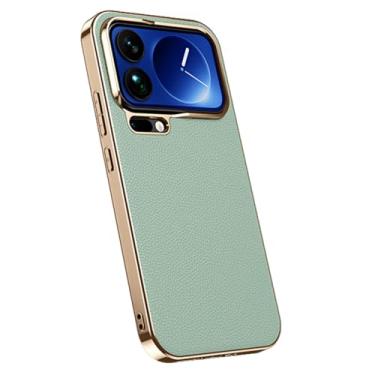Imagem de FWYANZH Capa de couro genuíno para Xiaomi 17 Pro Max/17 Pro/17, capa magnética galvanizada de carregamento sem fio fina à prova de choque capa de proteção para câmera, verde, 17 Pro