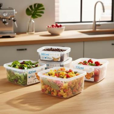 Imagem de Conjunto 4 Pote Quadrado Armazenamento Bpa Free Alimentos Variados - V