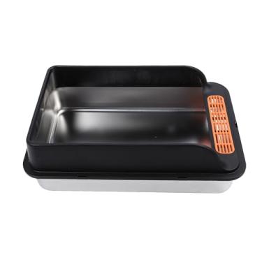 Imagem de Yosoo Grande Caixa de Areia de Metal Bandeja de Areia para Gatos de Aço Inoxidável, Caixa de Areia para Gatos de Alta Face Com Filtro de Pedal Caixa de Areia para Gatos Fechada para (L)