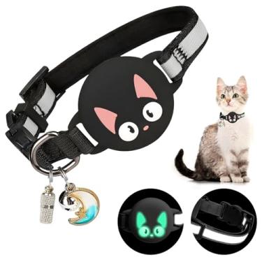 Imagem de Woyinger Coleiras reflexivas para gatos com sinos, rastreador GPS oculto para coleira de gatinho com fivela de segurança AirTag, com etiqueta de nome, à prova d'água para suporte de coleira AirTag