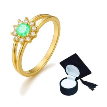 Imagem de Anel Formatura Ensino Médio Verde Claro Banhado a Ouro 18k + Caixinha Capelo (20)