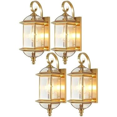 Imagem de Luminária De Teto Para Porta Da Frente, Luminária Externa De Latão De 18,5" Com Vidro Dourado à Prova D'água Para Varanda, Jardim E Pátio., 4-pack, 14 * 47cm