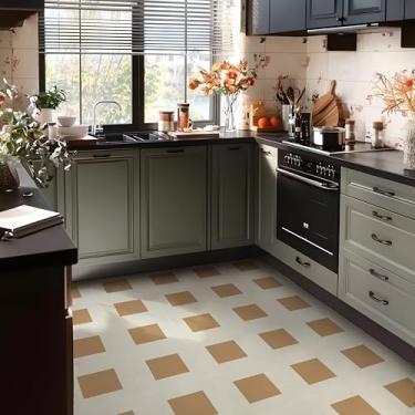 Imagem de Alwayspon Retire e cole azulejos de vinil 30,5 x 30,5 cm 12 peças, adesivo autoadesivo para Kithchen banheiro sala de jantar quarto decoração de casa DIY, marrom bege