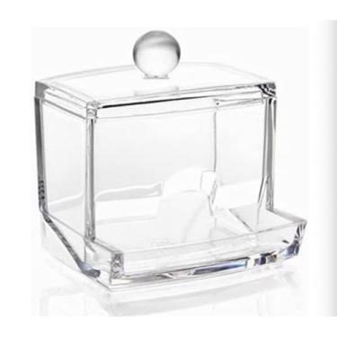 Imagem de Porta Cotonetes em Acrílico Transparente, Dispenser com Tampa e Puxador Esférico, 7x7x9cm, para Banheiro e Penteadeira, Organizador de Algodão