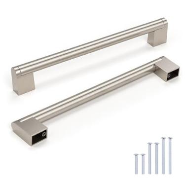 Imagem de Knobonly Pacote com 20 alças de cômoda 7-1/2 polegadas (192 mm) centros de orifícios, puxadores de armário de níquel escovado, puxadores de armário de cozinha