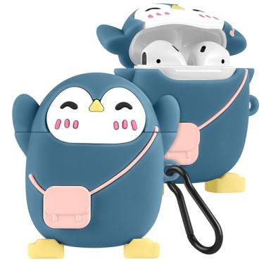 Imagem de Boaretiu para Airpods 2ª/1ª capa fofa desenho kawaii - com chaveiro, design engraçado, capa para meninas, adolescentes e mulheres, capas para Air Pods 2ª/1ª, pinguim