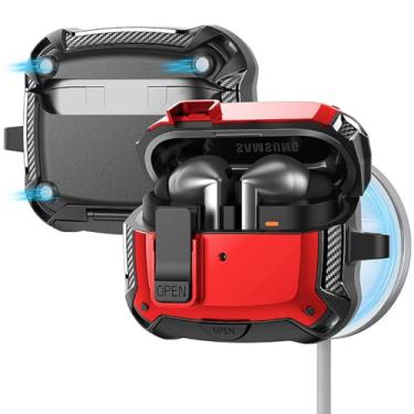 Imagem de Miimall Suporte de telefone para Samsung Galaxy Buds 3/Buds3 pro/Buds3 FE capa com clipe de bloqueio seguro, capa protetora de fibra de carbono à prova de choque para Galaxy Buds 3/Buds3 pro/FE com