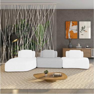 Imagem de Sofá 3 Lugares Orgânico Com Chaise E 2 Módulos Berlim Bouclê Off White-cinza Claro K01 - D'rossi
