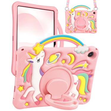 Imagem de Boaretiu Capa para Samsung Galaxy Tab A9 Plus – Capa de silicone 3D macio de unicórnio com alça e suporte giratório para tablet e meninas adolescentes para Samsung Tab A9+