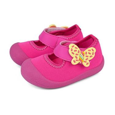 Imagem de Sapatinho Infantil Feminino Antiderrapante Leve Conforto Pink Preto Ro
