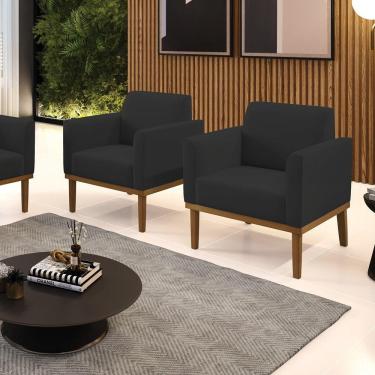 Imagem de Kit 2 Poltronas Decorativas Pés Fixo Em Madeira Castanho Veludo Preto