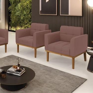 Imagem de Kit 2 Poltronas Decorativas Pés Fixo Em Madeira Castanho Veludo Rose